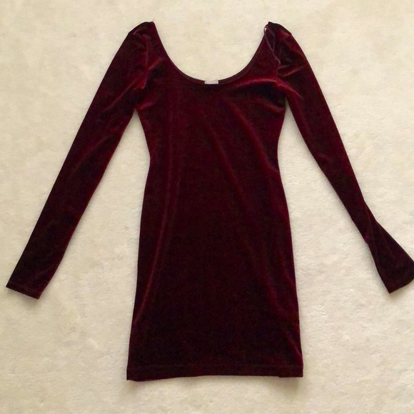 Velour/Velvet Red Christmas Bodycon Mini Dress